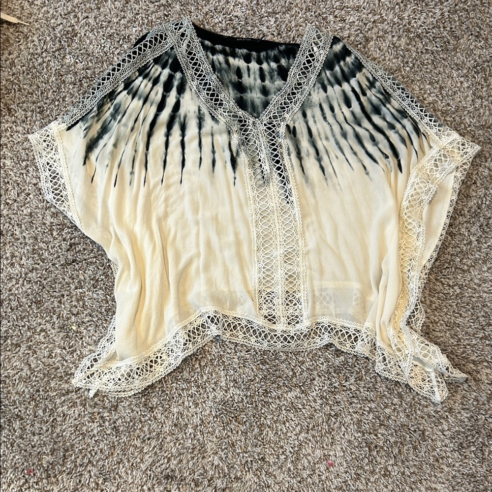 Ark & Co Cream and Black Tie-Dye Lace-Trim V-Neck Camisole Top